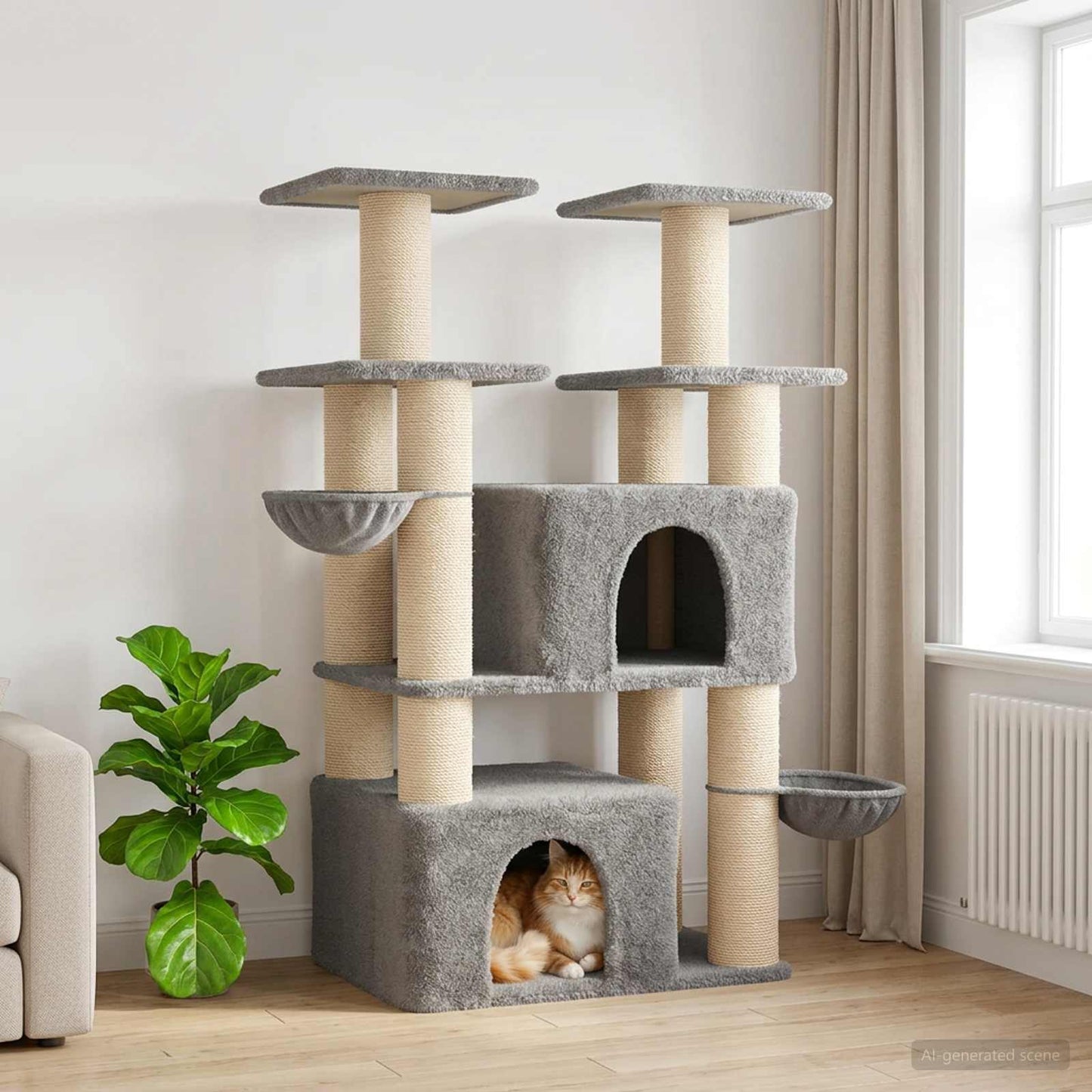 Kattetræ med sisal klatreposter Lysegrå 147 cm 2 stk.