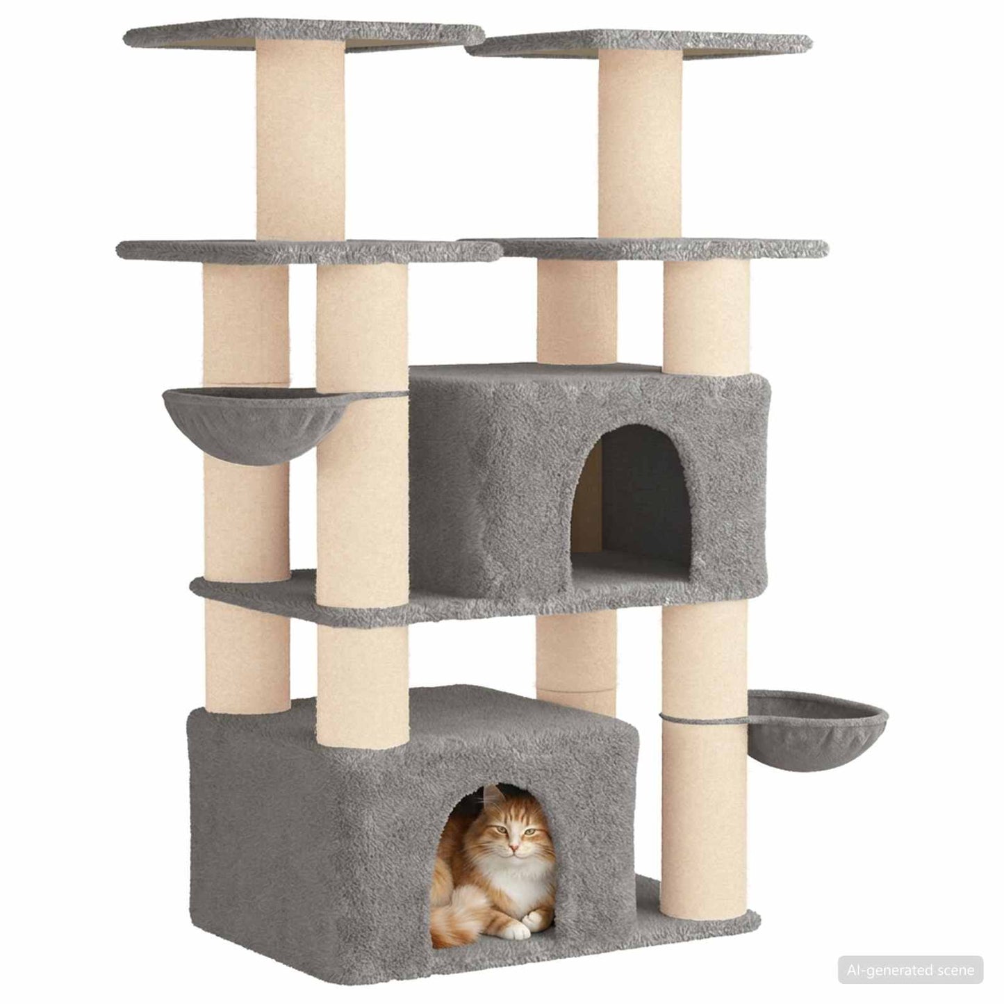 Kattetræ med sisal klatreposter Lysegrå 147 cm 2 stk.