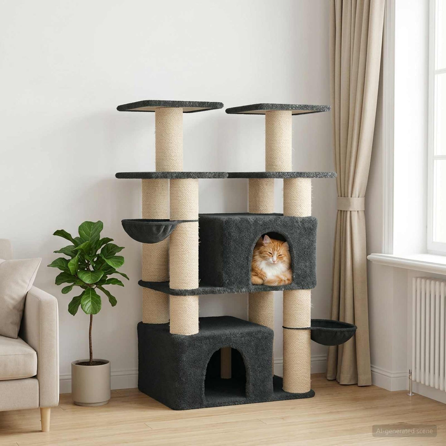Kattetræ med sisal klatreposter Mørkegrå 147 cm 2 stk.