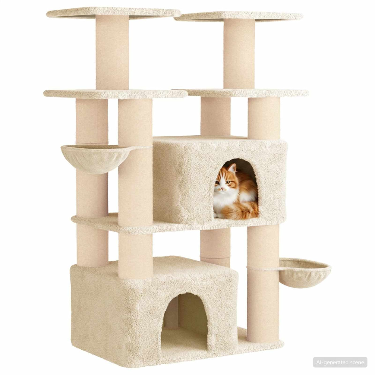 Kattetræ med sisal klatreposter Cremefarvet 147 cm 2 stk.