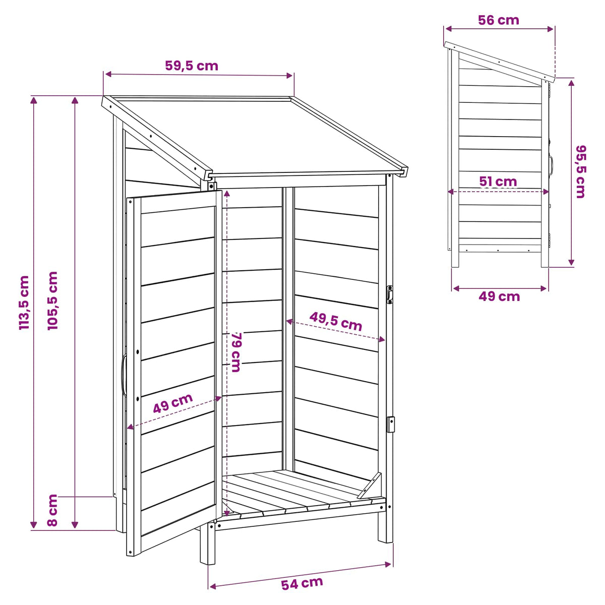 Have Skur med tag Hvid 59 x 56 x 113,5 cm Massivt Fyrretræ