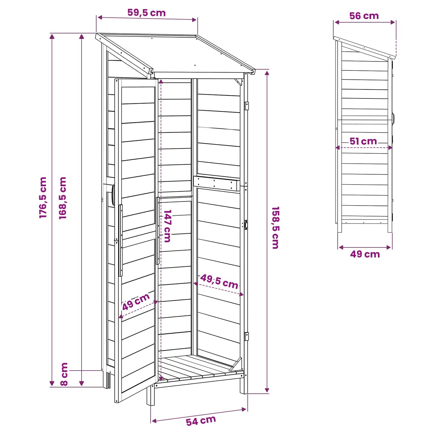 Have Skur med tag Grå 59,5 x 56 x 176,5 cm Massivt Fyrretræ