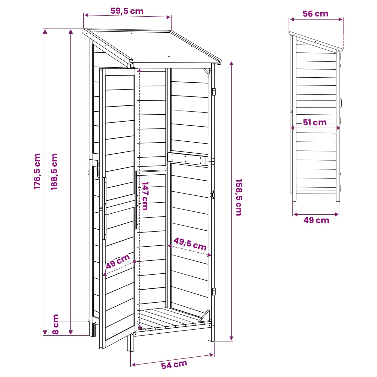 Have Skur med tag Brun 59,5 x 56 x 176,5 cm Massivt Fyrretræ