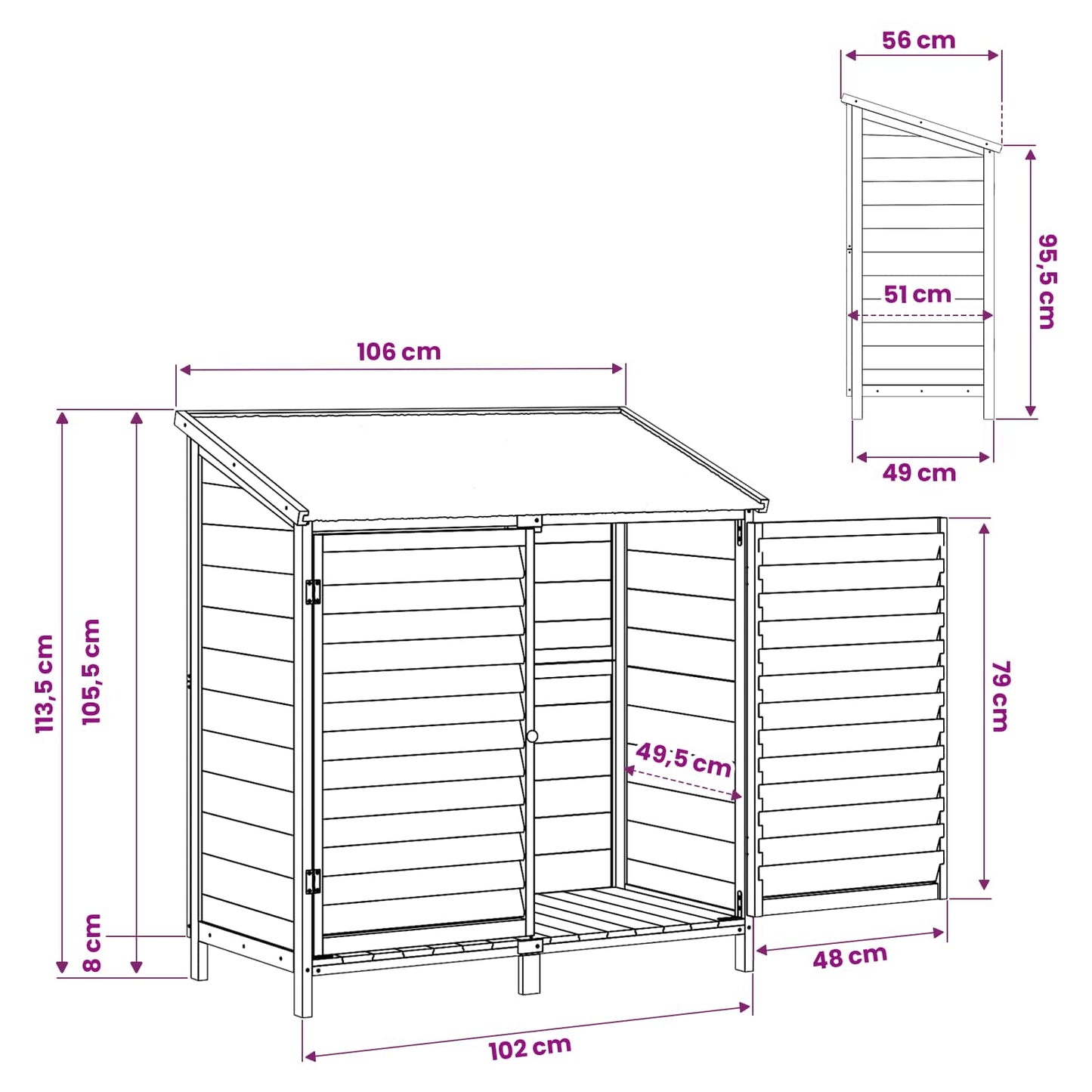 Have Skur med tag Hvid 106 x 56 x 113,5 cm Massivt Fyrretræ