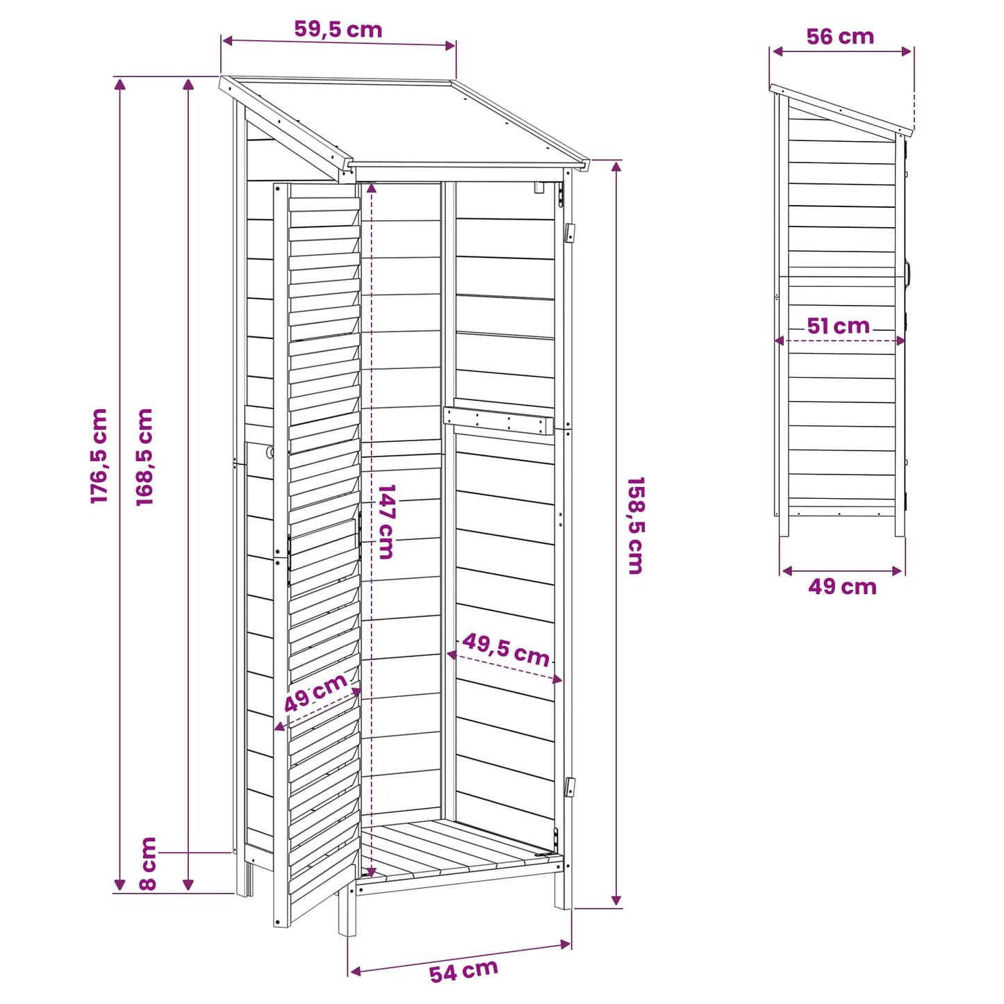 Have Skur med tag Hvid 59 x 56 x 176 cm Massivt Fyrretræ