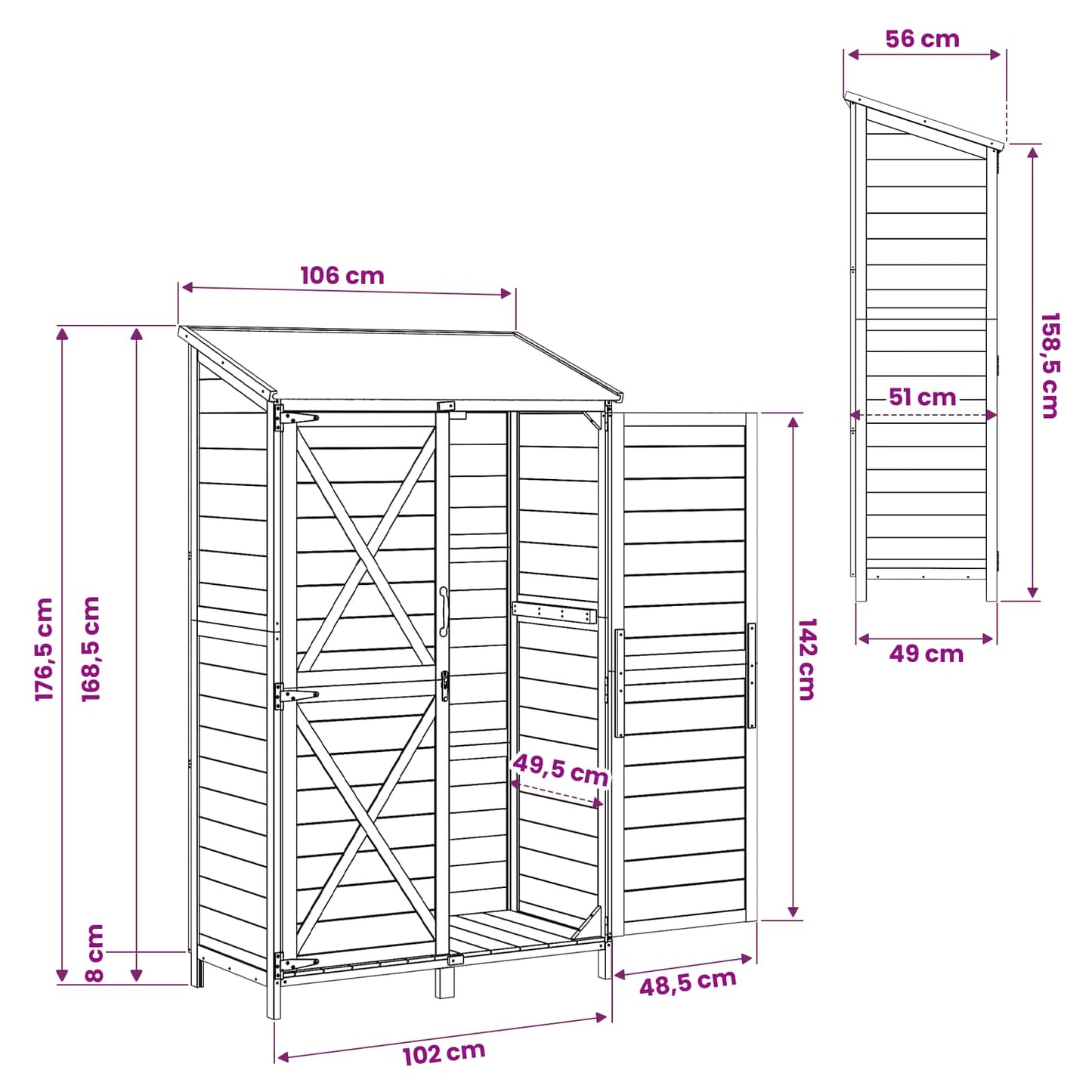 Have Skur Hvid 106 x 56 x 176,5 cm Massivt Fyrretræ
