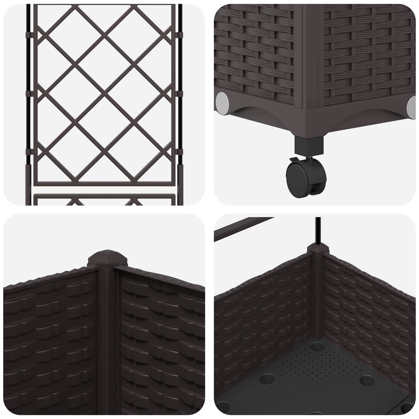 Haveplantekasse med espalier og hjul Brun 40 x 40 x 131,5 cm PP