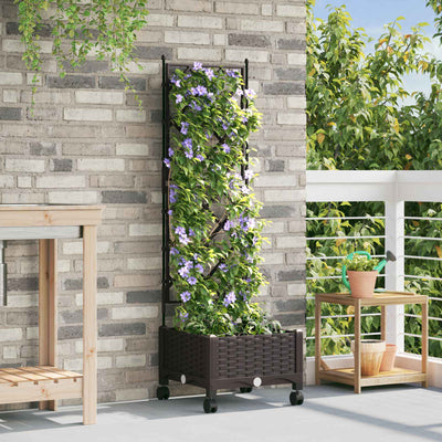 Haveplantekasse med espalier og hjul Brun 40 x 40 x 131,5 cm PP