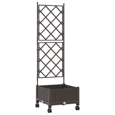 Haveplantekasse med espalier og hjul Brun 40 x 40 x 131,5 cm PP