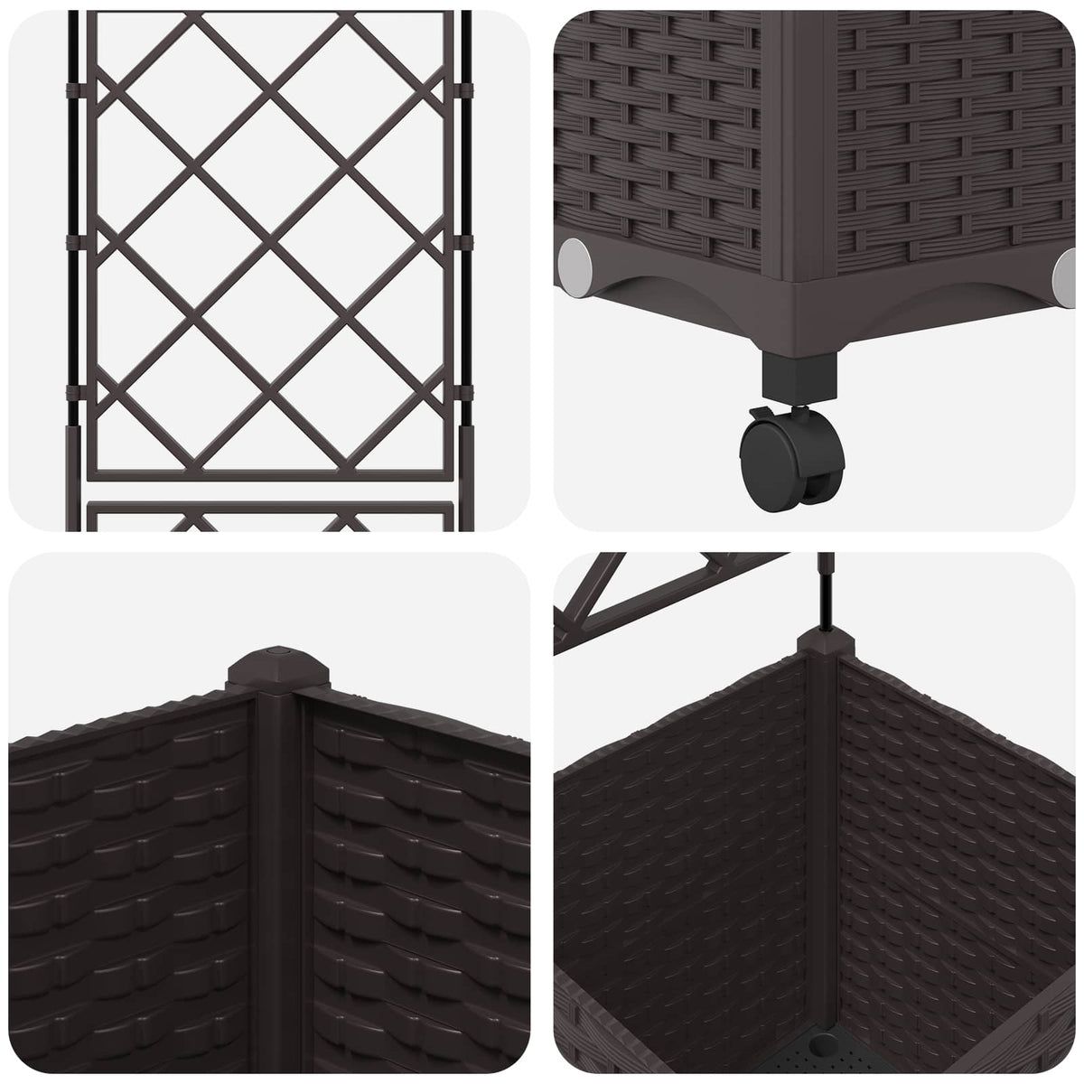 Haveplantekasse med espalier og hjul Brun 40 x 40 x 149 cm PP