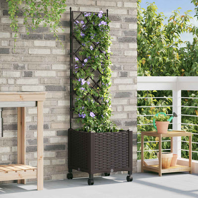 Haveplantekasse med espalier og hjul Brun 40 x 40 x 149 cm PP