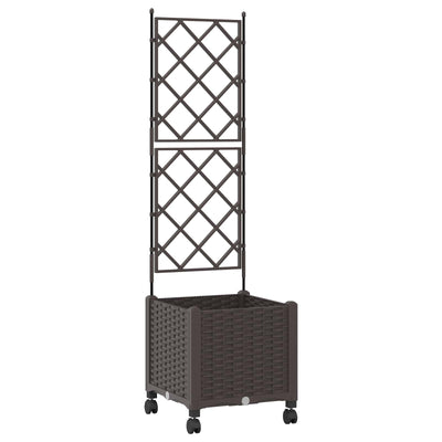 Haveplantekasse med espalier og hjul Brun 40 x 40 x 149 cm PP