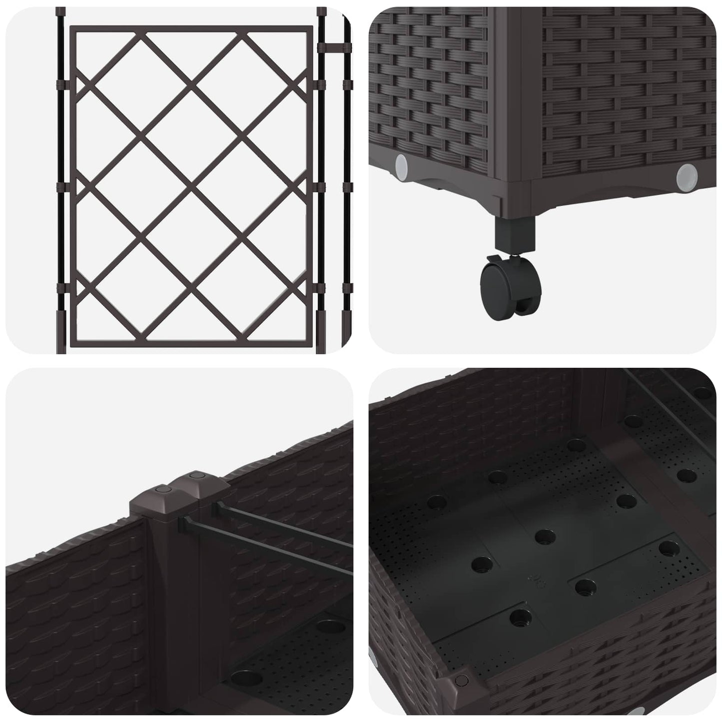 Haveplantekasse med espalier og hjul 2 stk. Brun PP