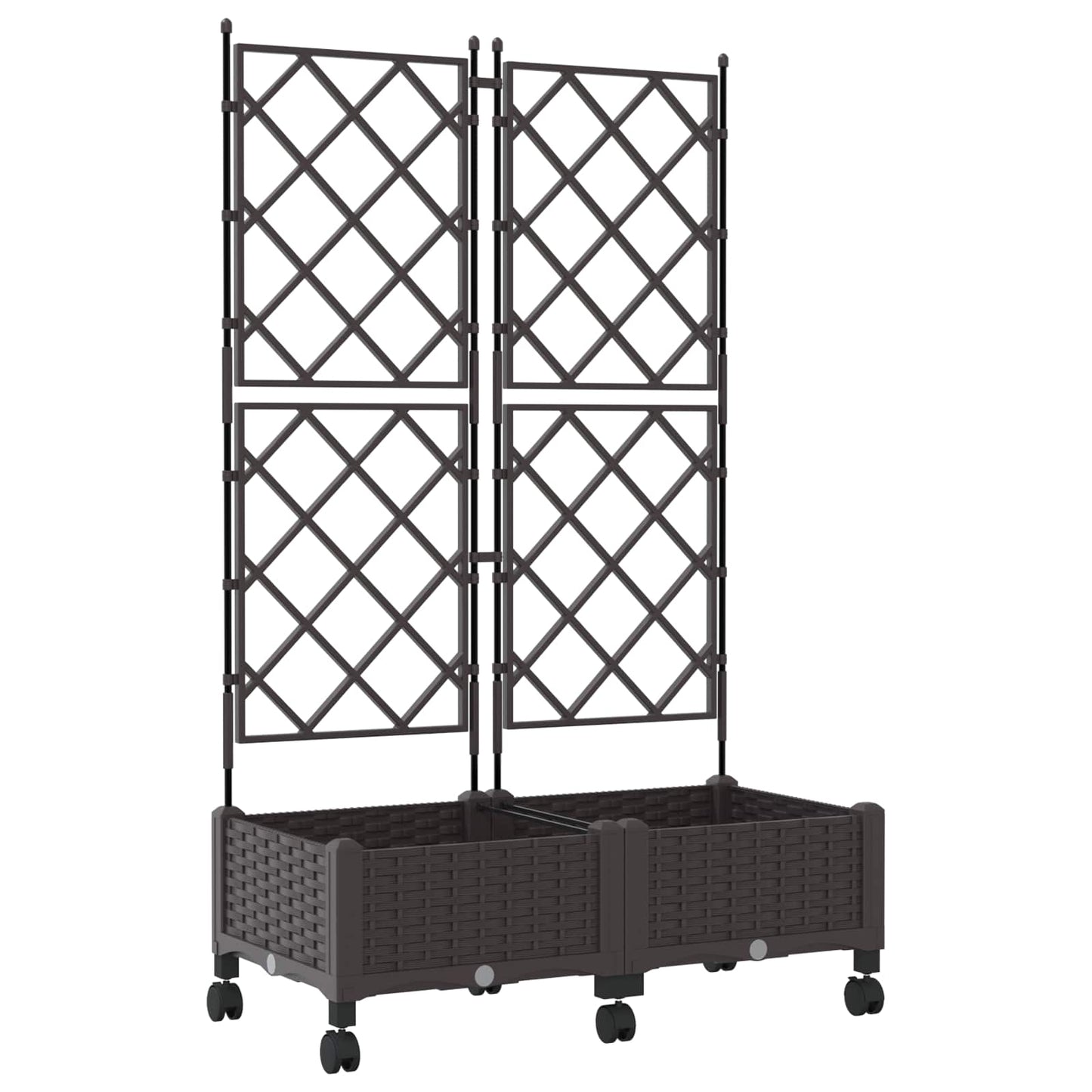 Haveplantekasse med espalier og hjul 2 stk. Brun PP