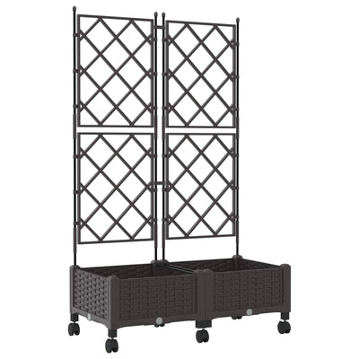 Haveplantekasse med espalier og hjul 2 stk. Brun PP