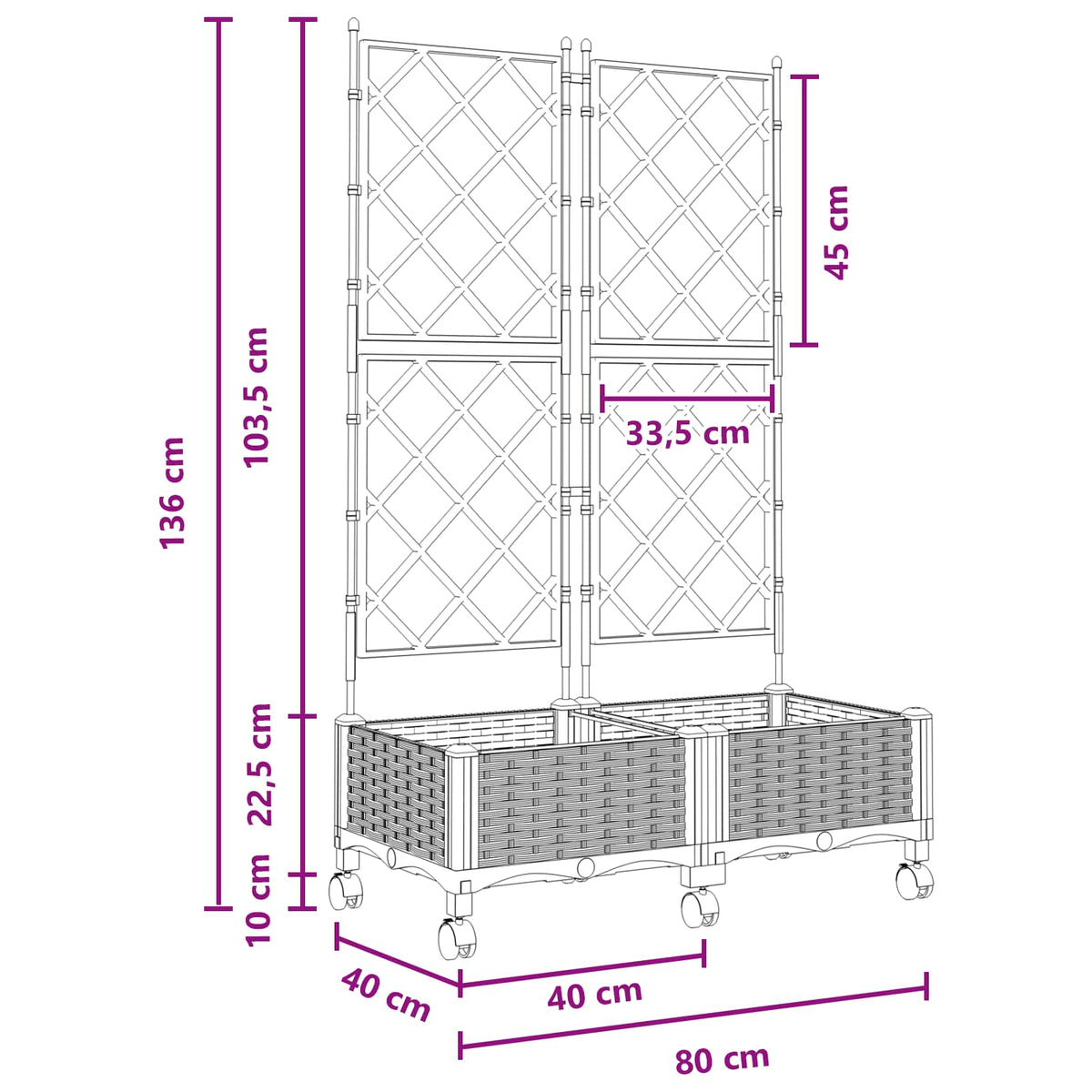 Haveplantekasse med espalier og hjul 2 stk. Brun PP