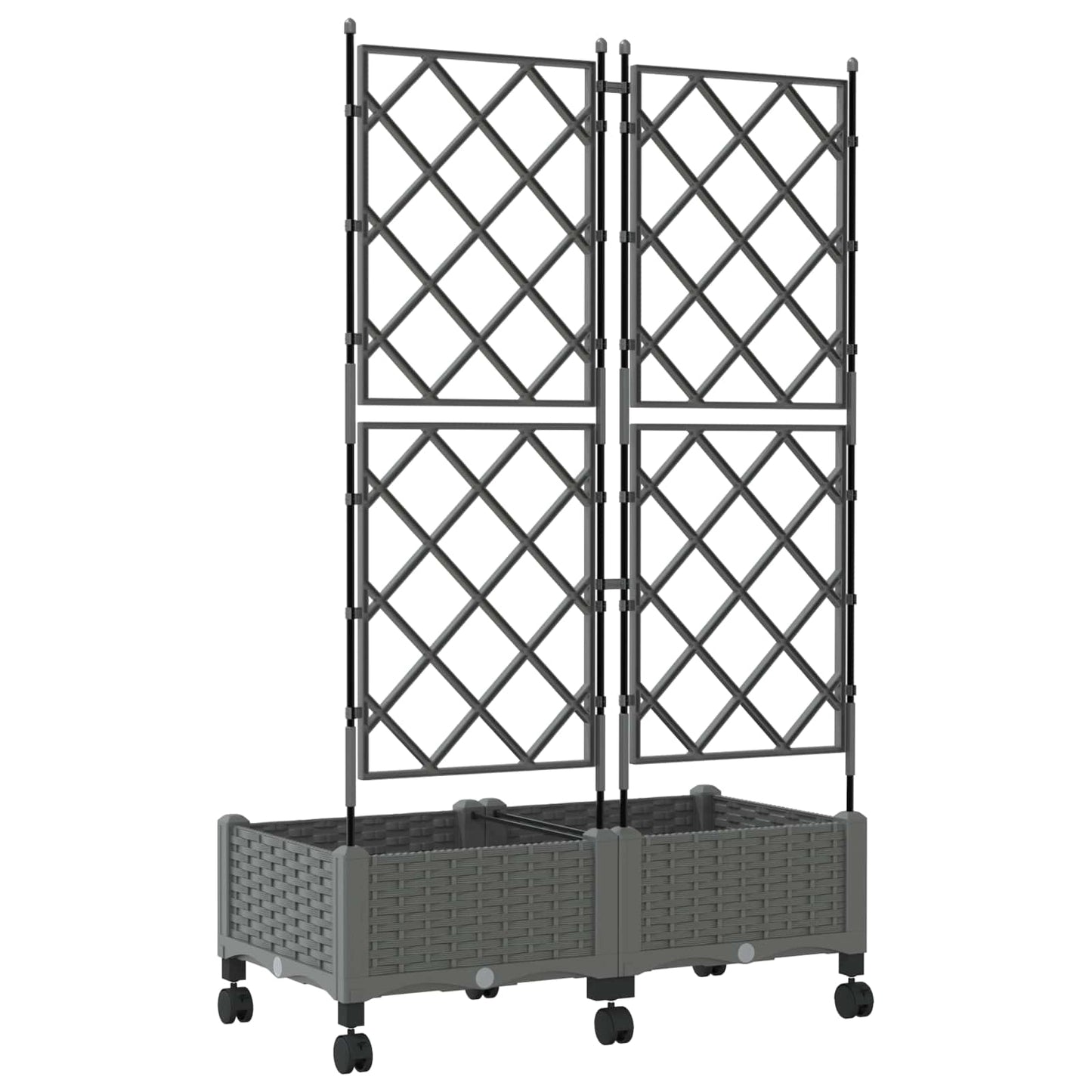 Haveplantekasse med espalier og hjul 2 stk. Lysegrå PP