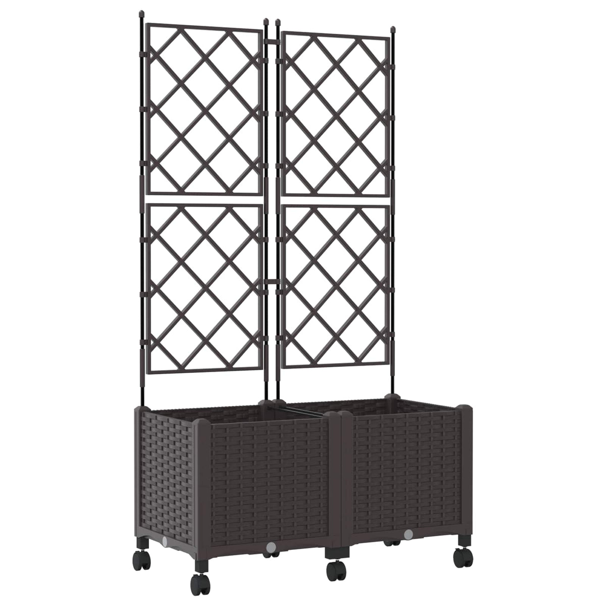 Haveplantekasse med espalier og hjul 2 stk. Brun PP
