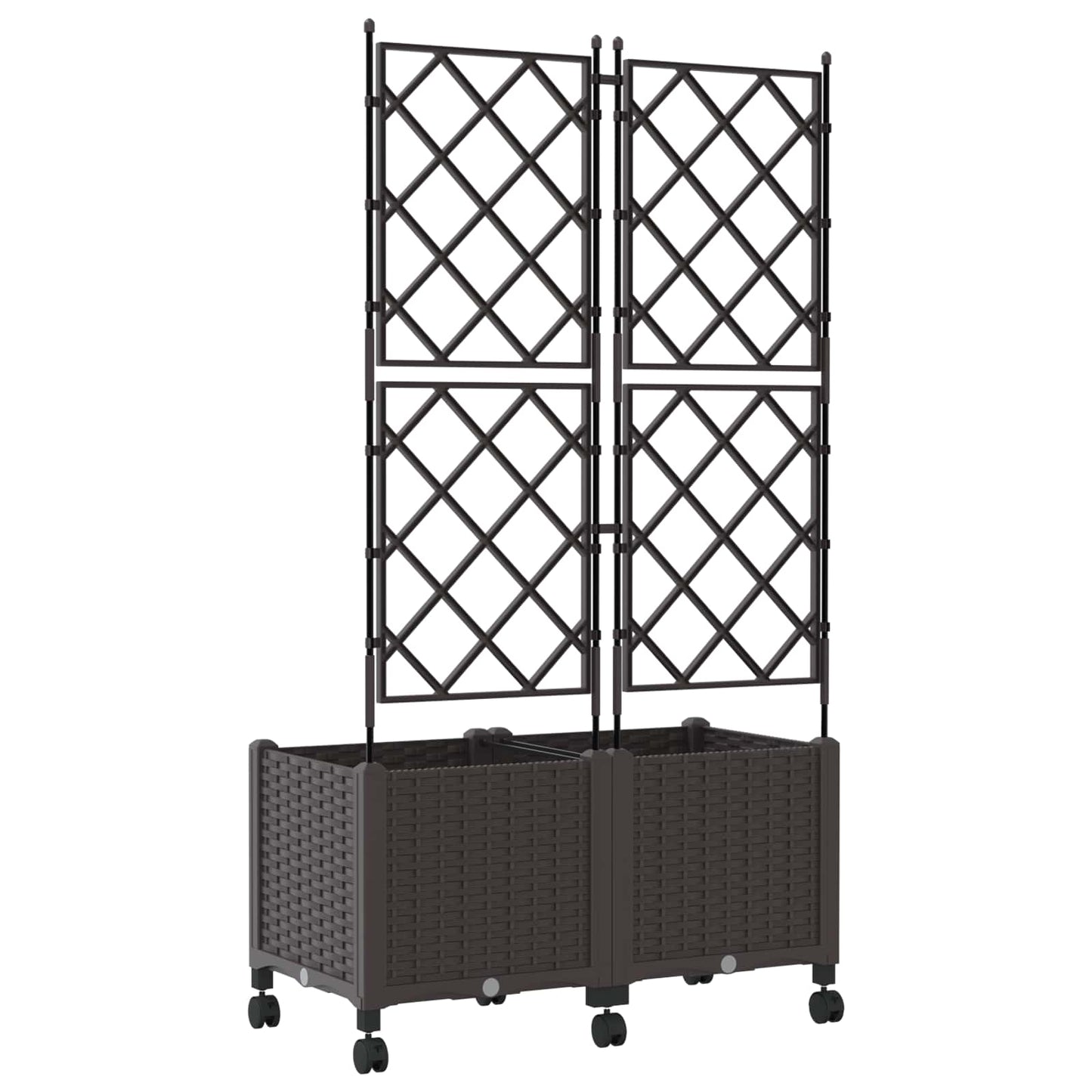 Haveplantekasse med espalier og hjul 2 stk. Brun PP