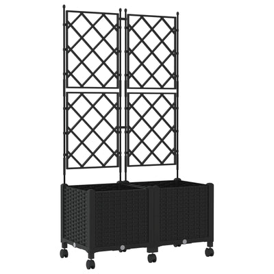 Haveplantekasse med espalier og hjul 2 stk. Sort PP