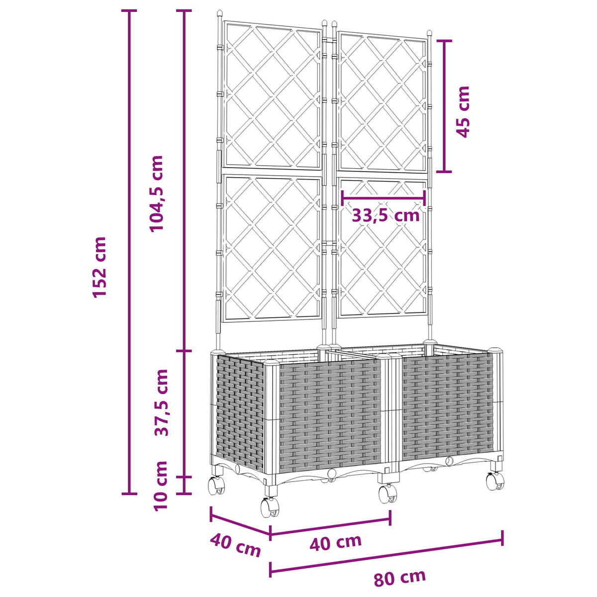Haveplantekasse med espalier og hjul 2 stk. Lysegrå PP