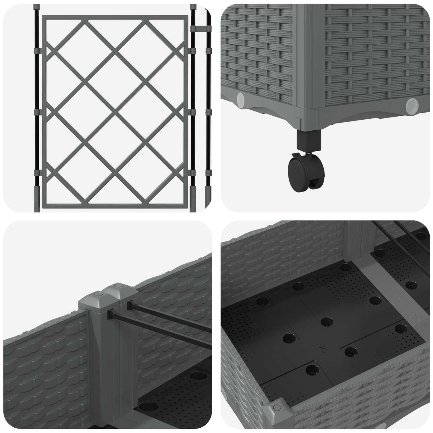 Haveplantekasse med espalier og hjul 3 stk. Lysegrå