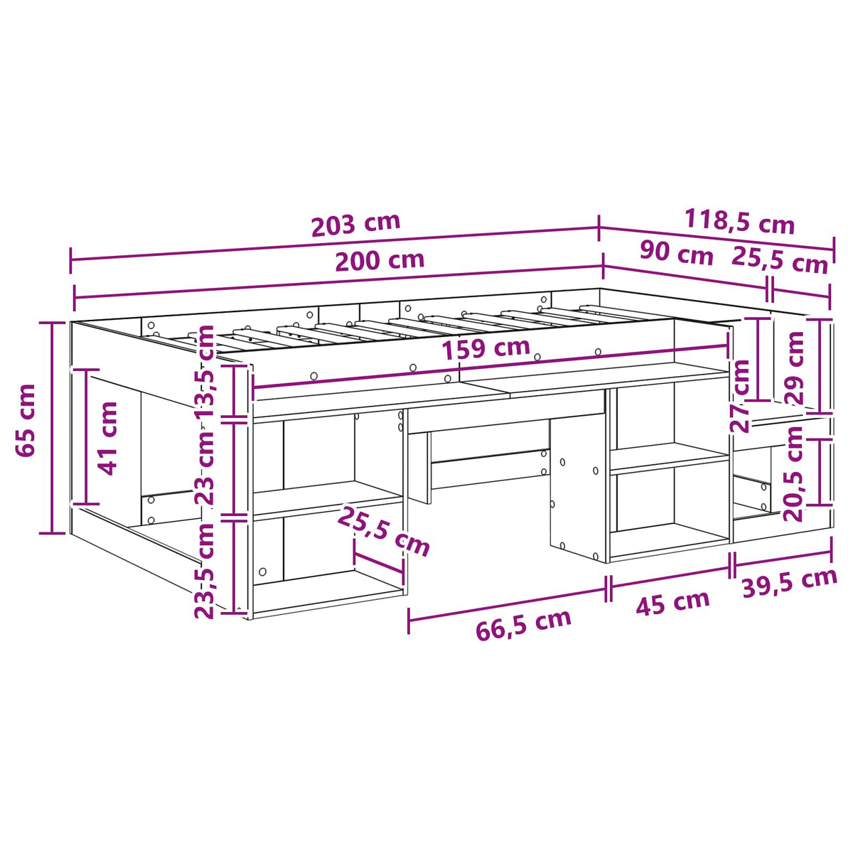 Børneseng med opbevaring Sonoma-eg 90 x 200 cm Konstrueret træ
