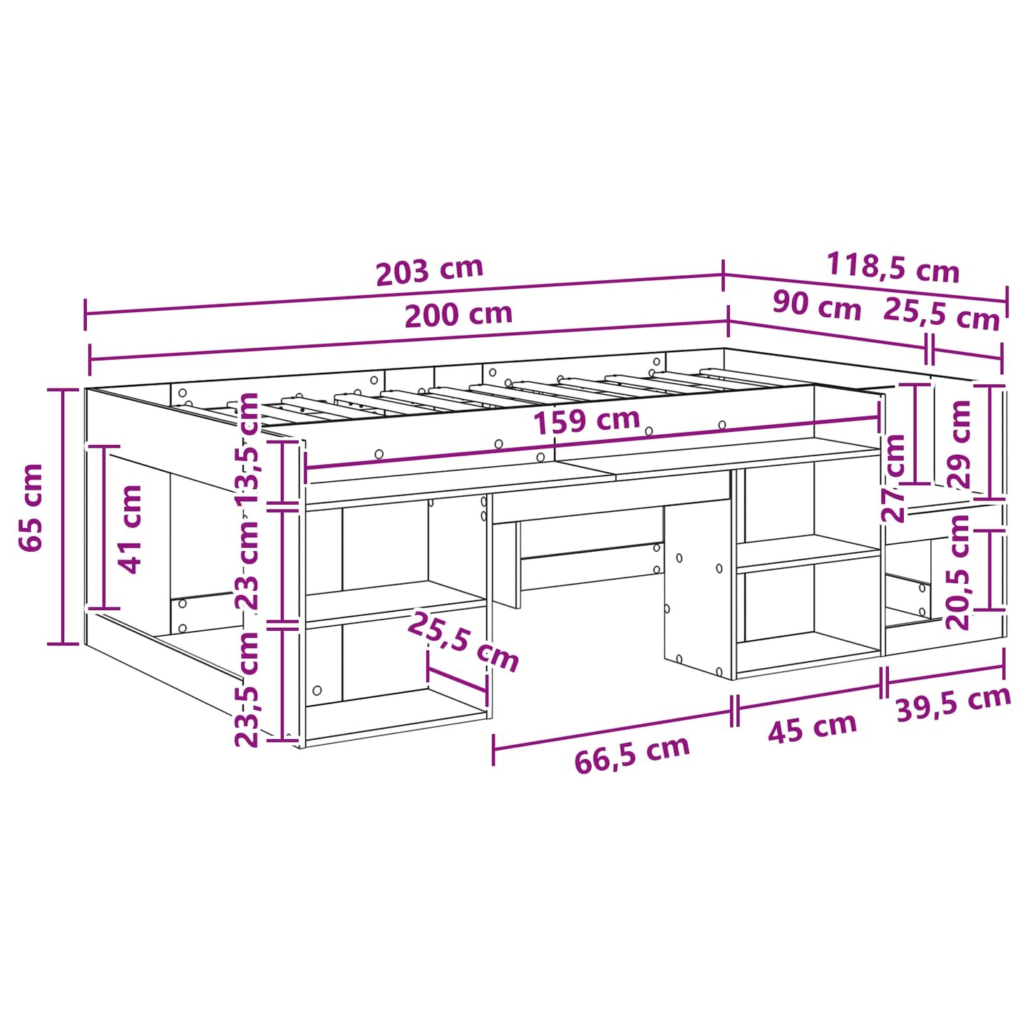 Børneseng med opbevaring Grå Sonoma 90 x 200 cm Konstrueret træ