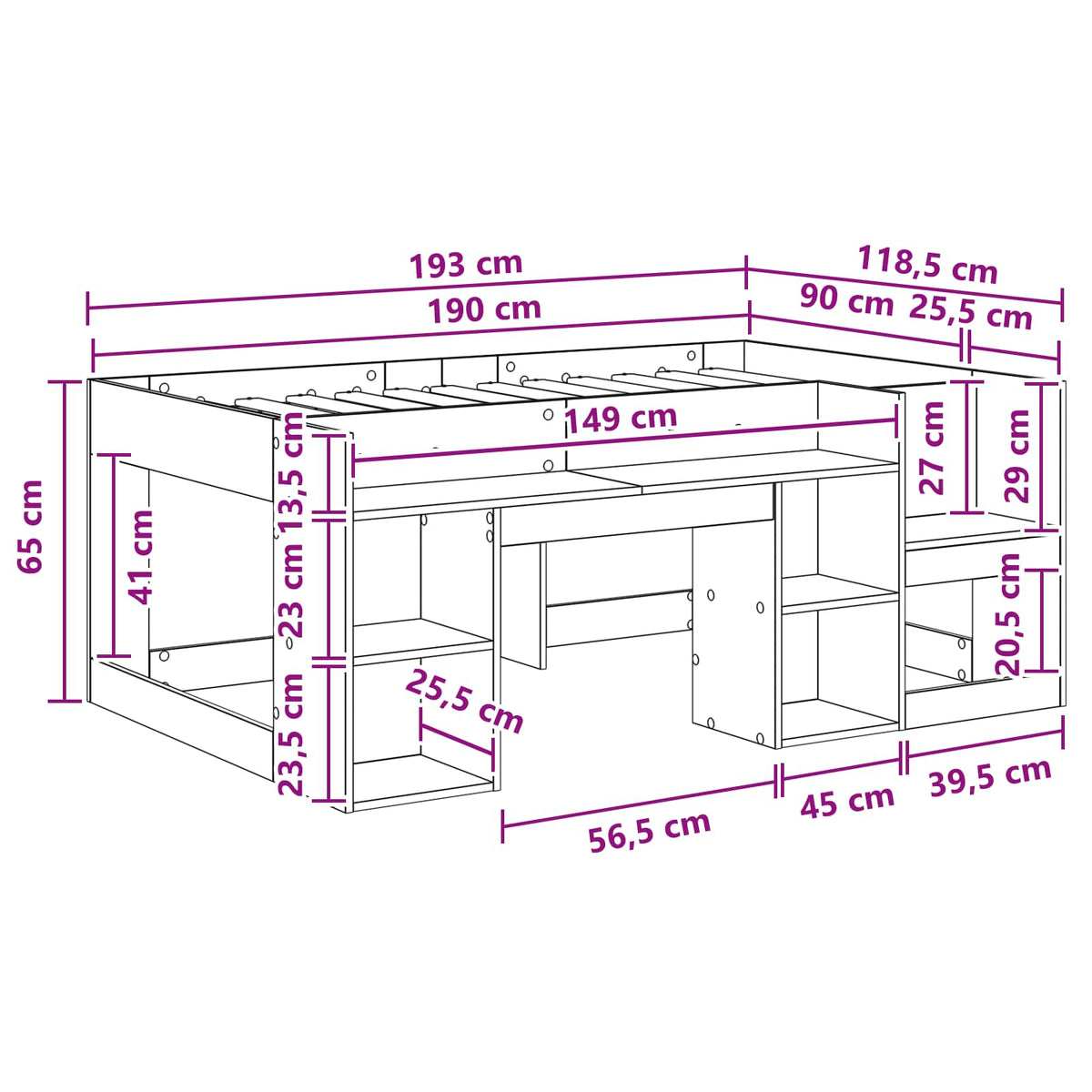 Børneseng med opbevaring Hvid 90 x 190 cm Konstrueret træ