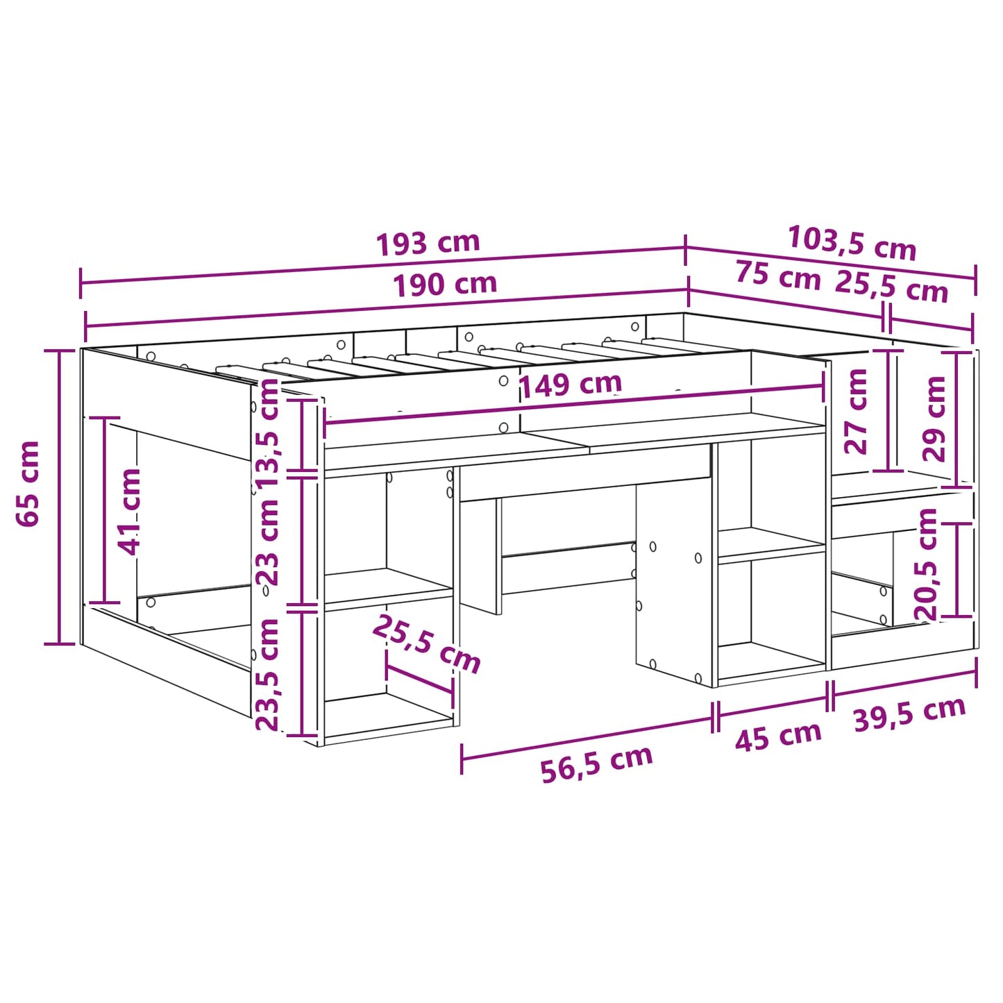 Børneseng med opbevaring Røget eg 75 x 190 cm Konstrueret træ