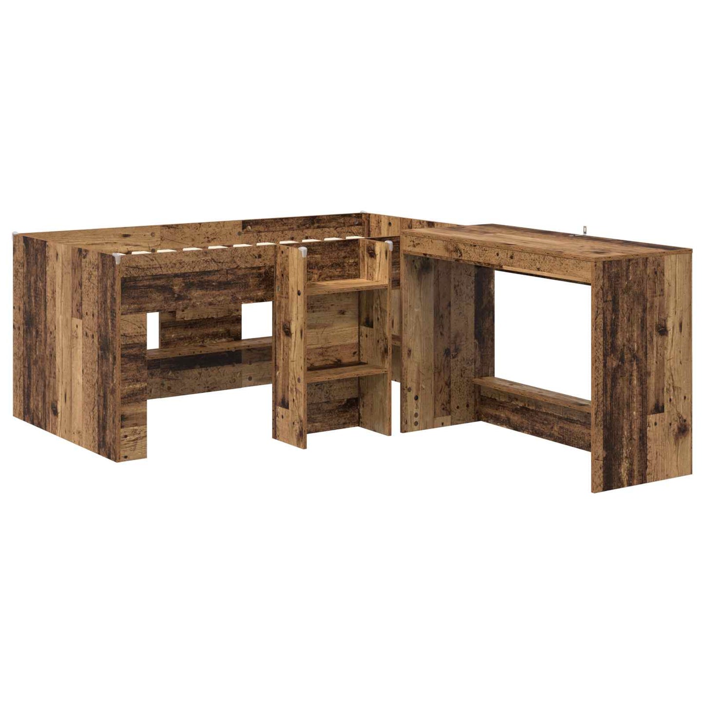 Børneseng med skrivebord 2 stk. Gammelt træ Konstrueret træ