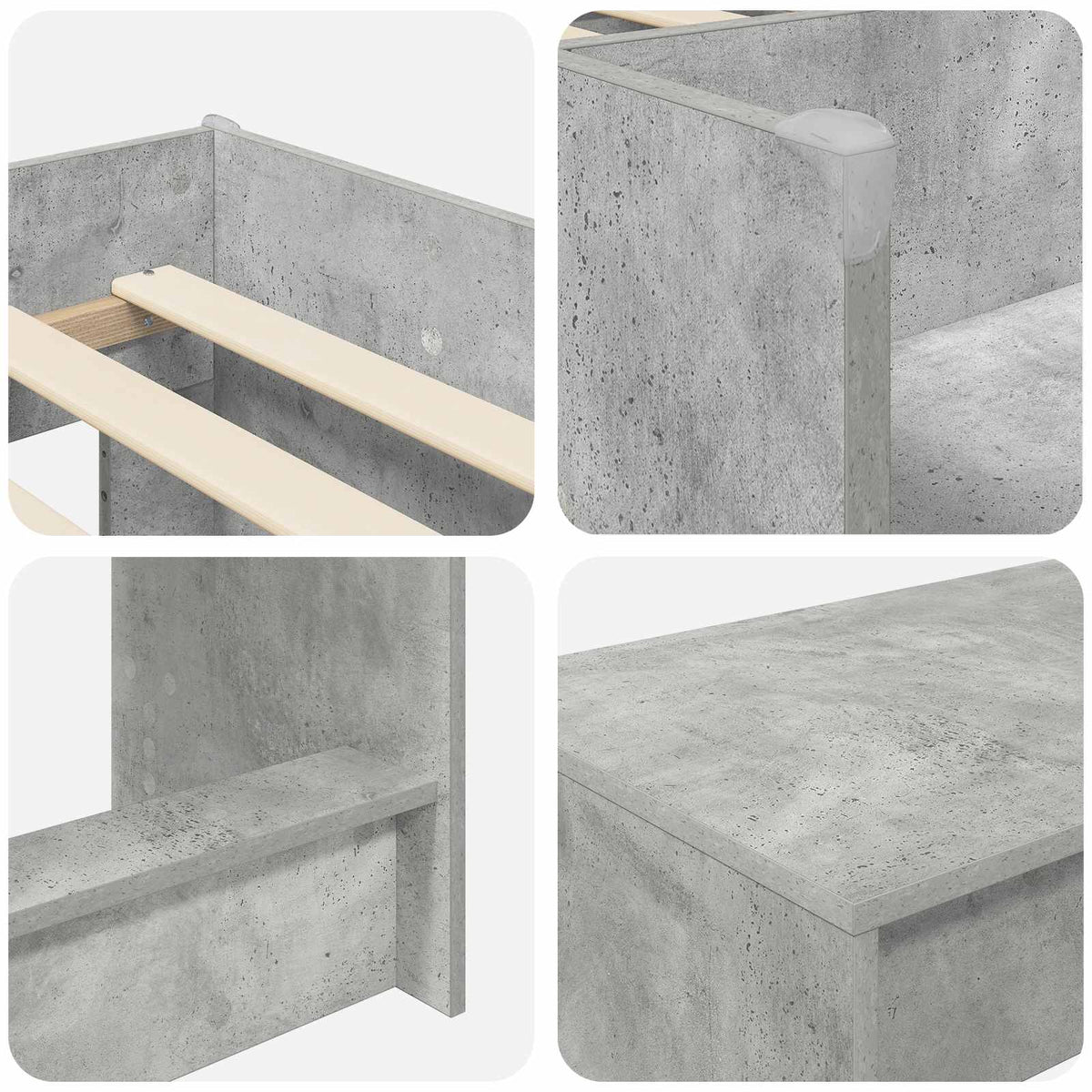Børneseng med skrivebord Betongrå 75 x 190 cm Konstrueret træ