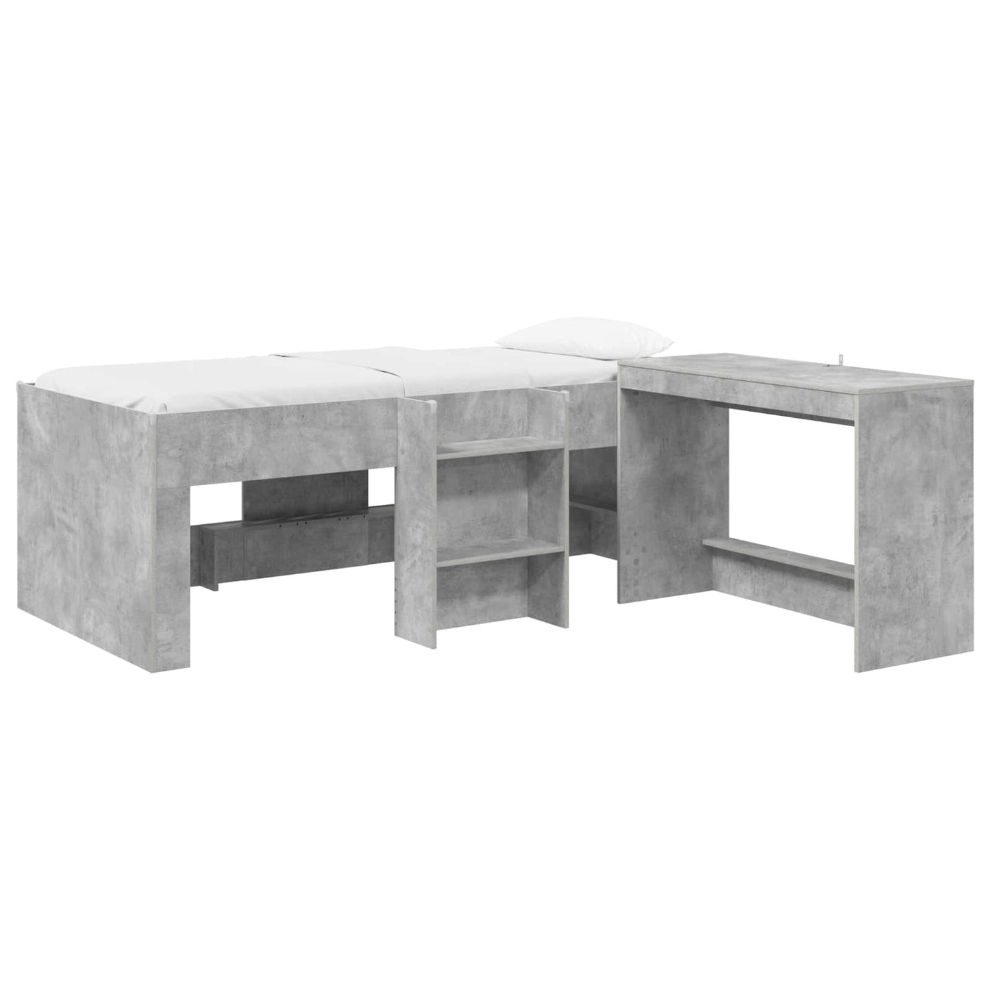 Børneseng med skrivebord Betongrå 75 x 190 cm Konstrueret træ