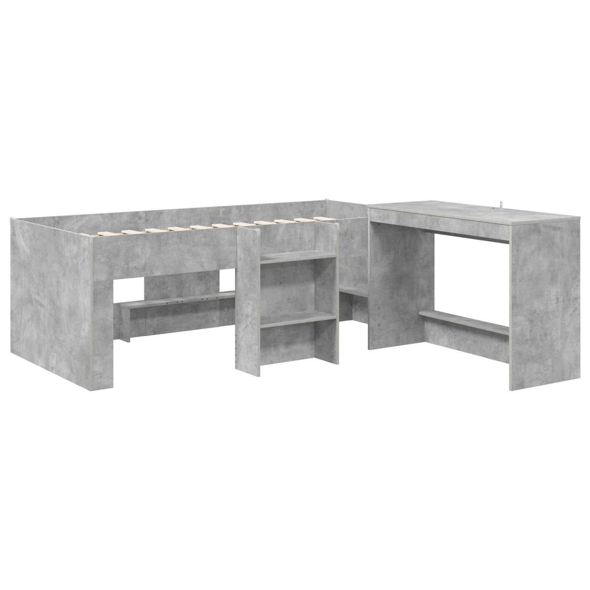 Børneseng med skrivebord Betongrå 75 x 190 cm Konstrueret træ