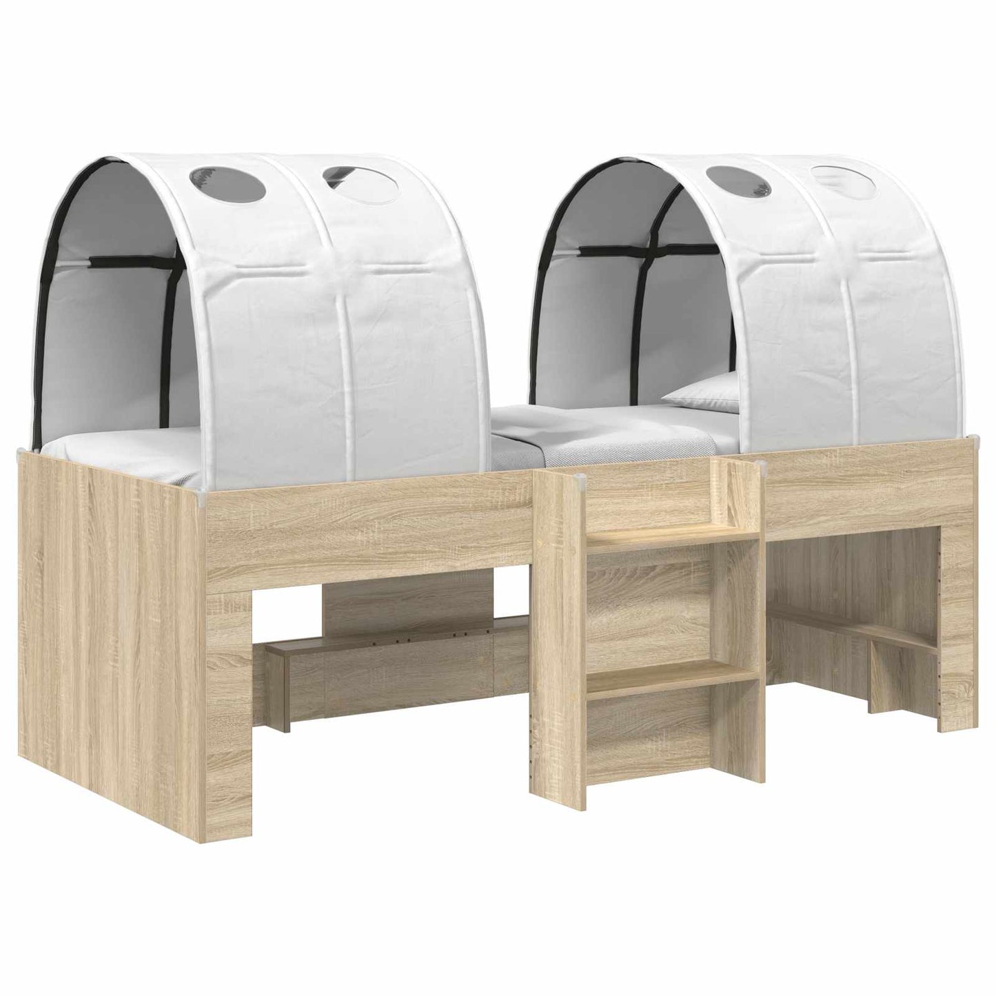 Kids'høj seng med tunnel 3 stk. Sonoma eg og hvid