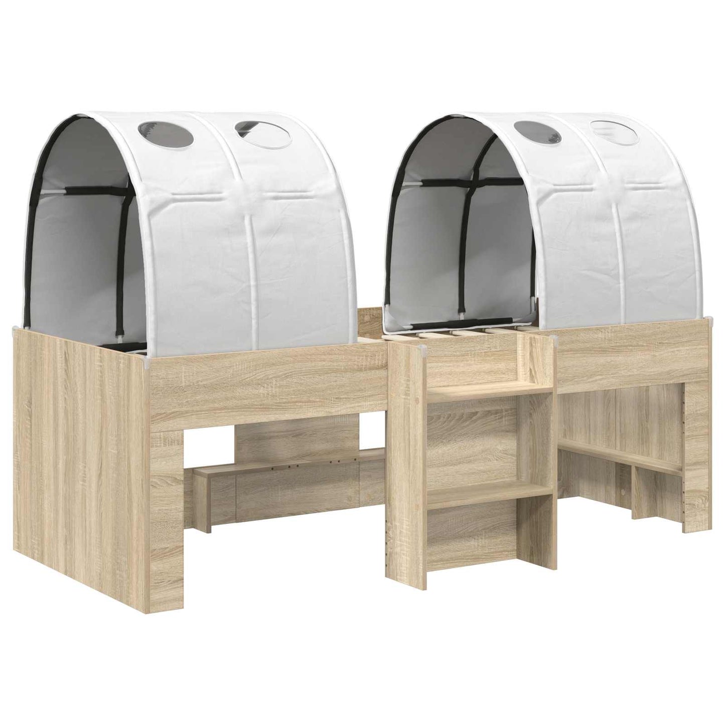 Kids'høj seng med tunnel 3 stk. Sonoma eg og hvid