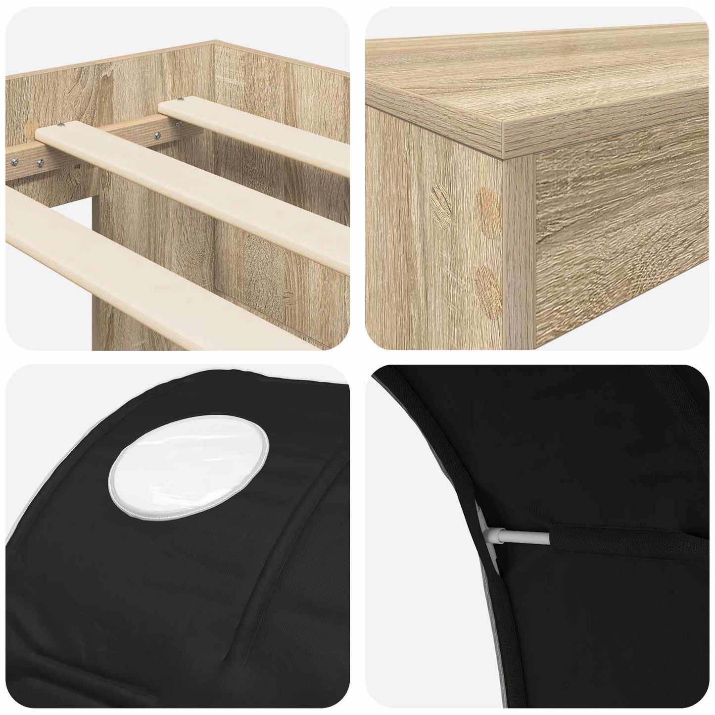 Børneseng med skrivebord 3 stk. Sonoma-eg og sort