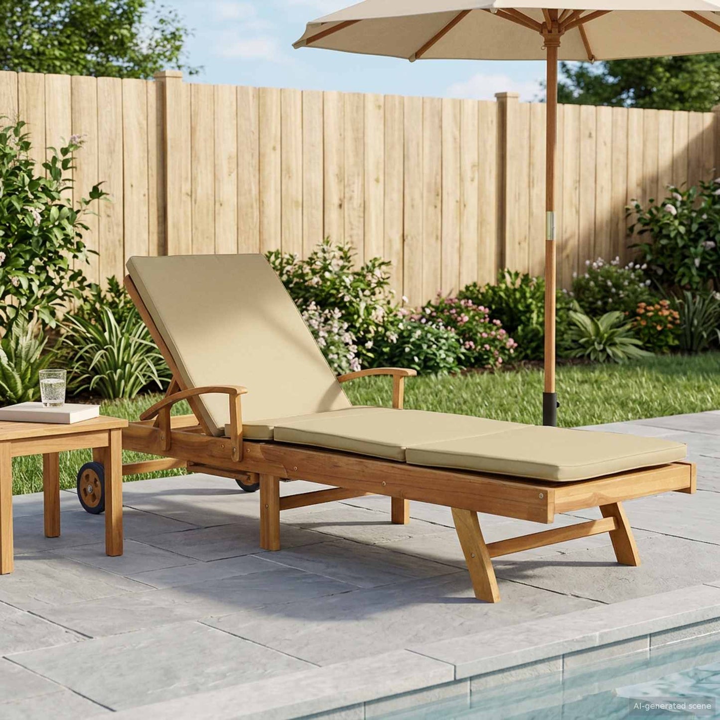 Liggestol med pude 100% Polyester Solid-Teak