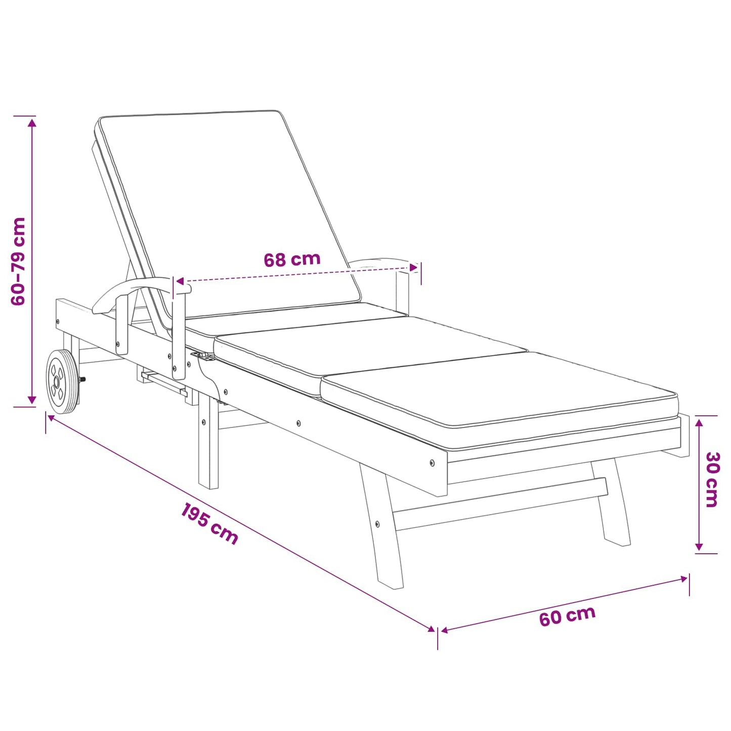 Liggestol med pude 100% Polyester Solid-Teak