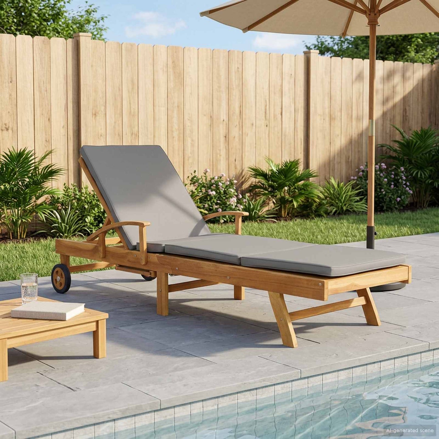 Liggestol med pude 100% Polyester Solid-Teak