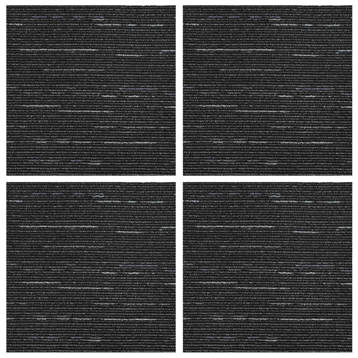 Tæppeflise Stribet Sort 50 x 50 cm 4 stk. PP og Bitumen