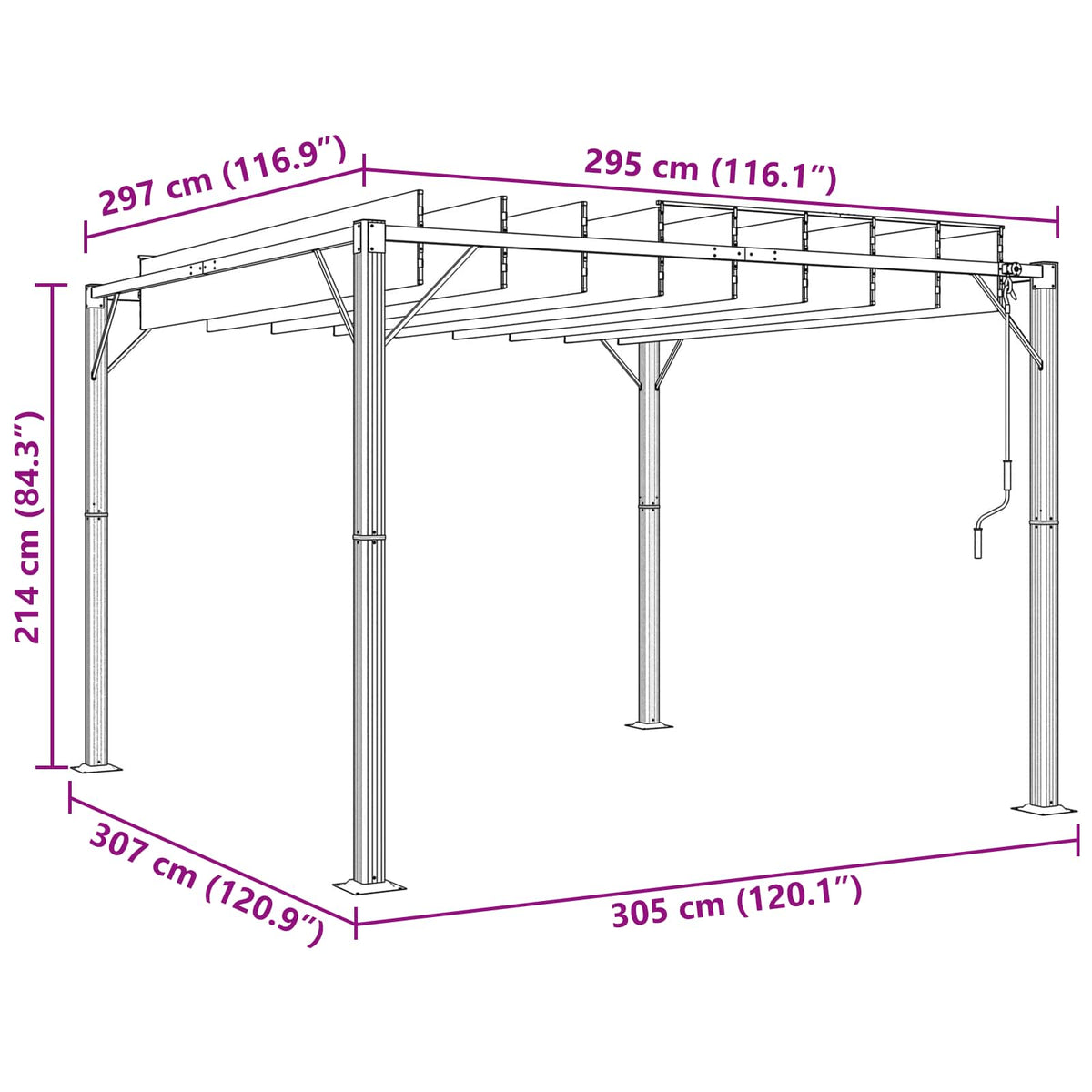 Pergola med louvret tag 3 x 3 x 2,14 m Grøn Stof og aluminium