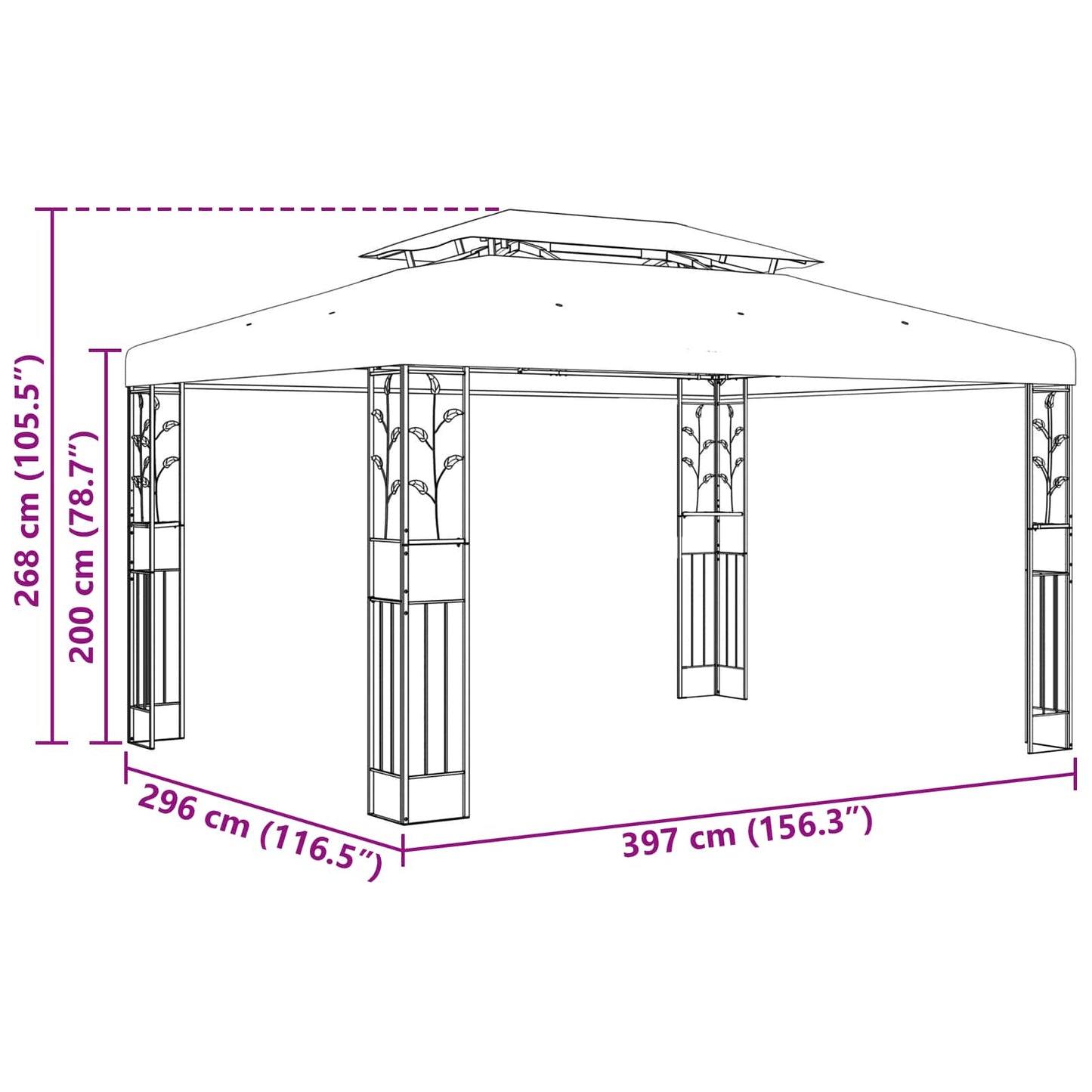 Pavillon 3,97 x 2,96 x 2,68 m Vinrød Polyester og Stål