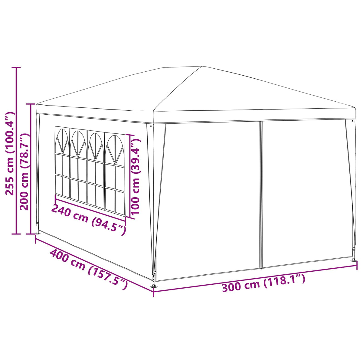 Party Tent 400 x 300 x 255 cm Rød PE og stål