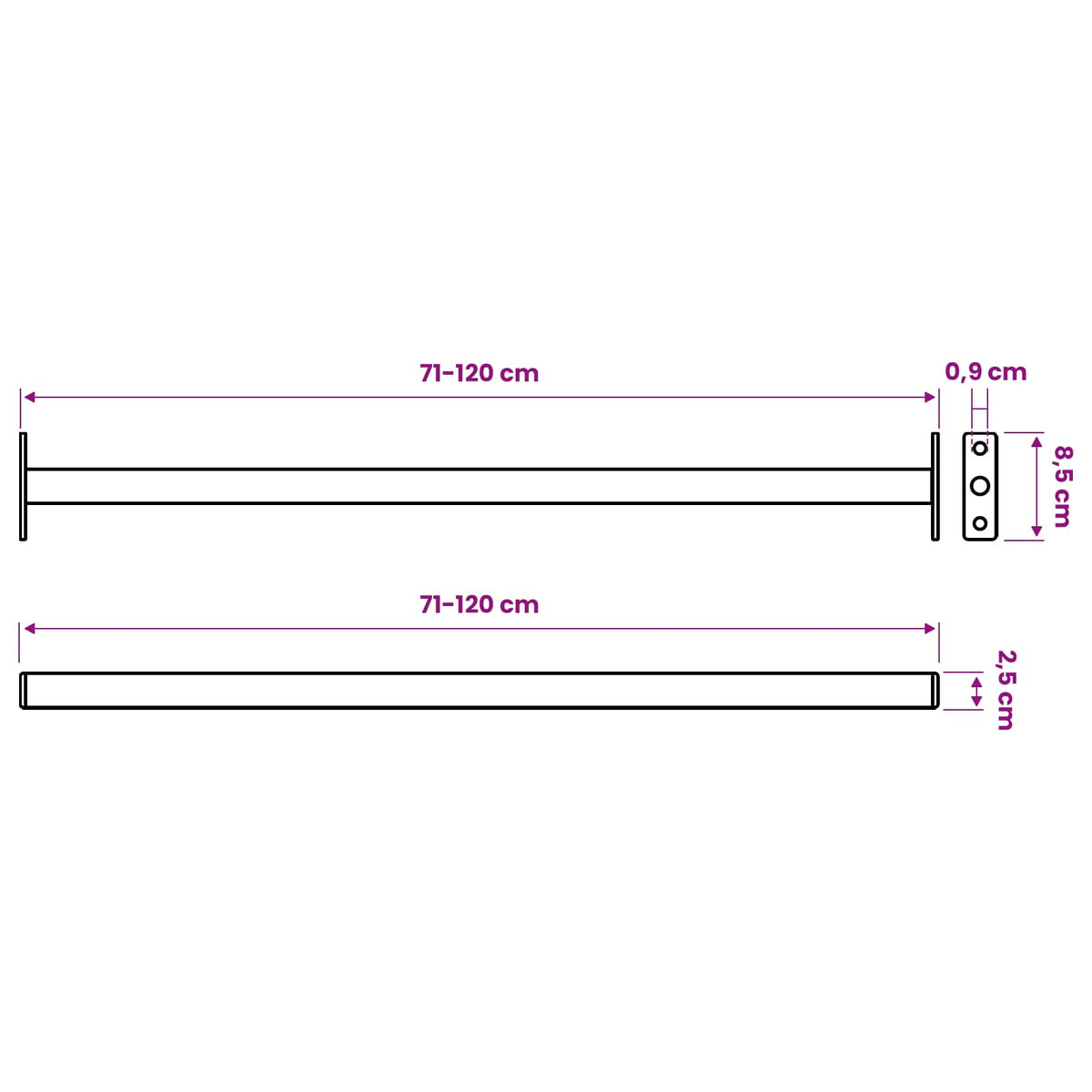 Justerbar vinduessikkerhedsbar Sort 710 -1200 mm Stål