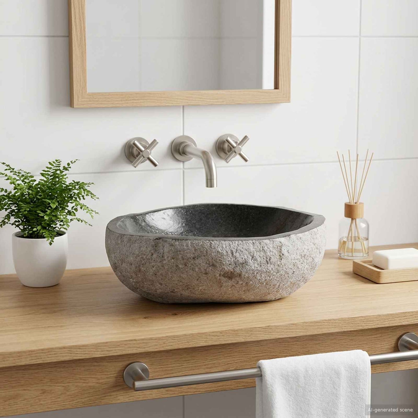 Vask Oval Grå (32-37) x (27-30) x 12 cm Flodsten