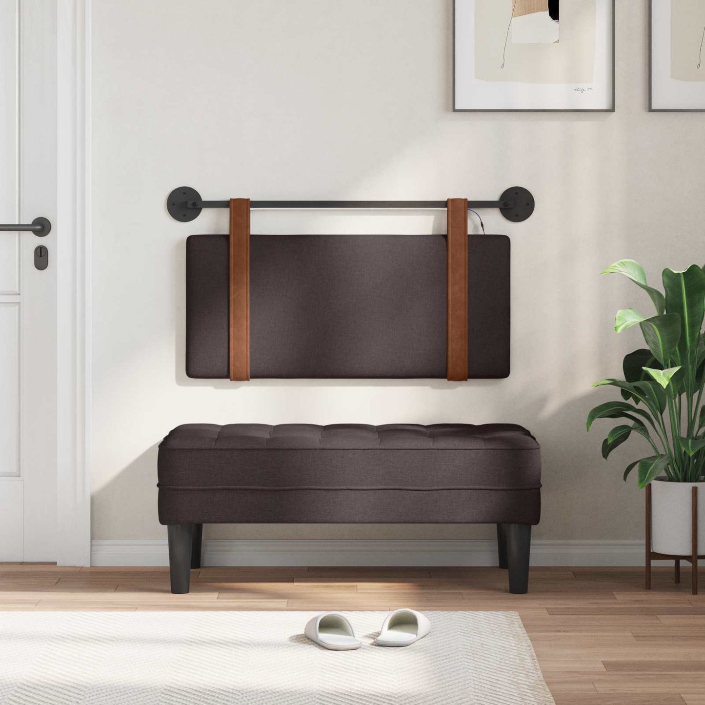 Hængende sengegavl Med LED-lys Mørk Brun Antik PU
