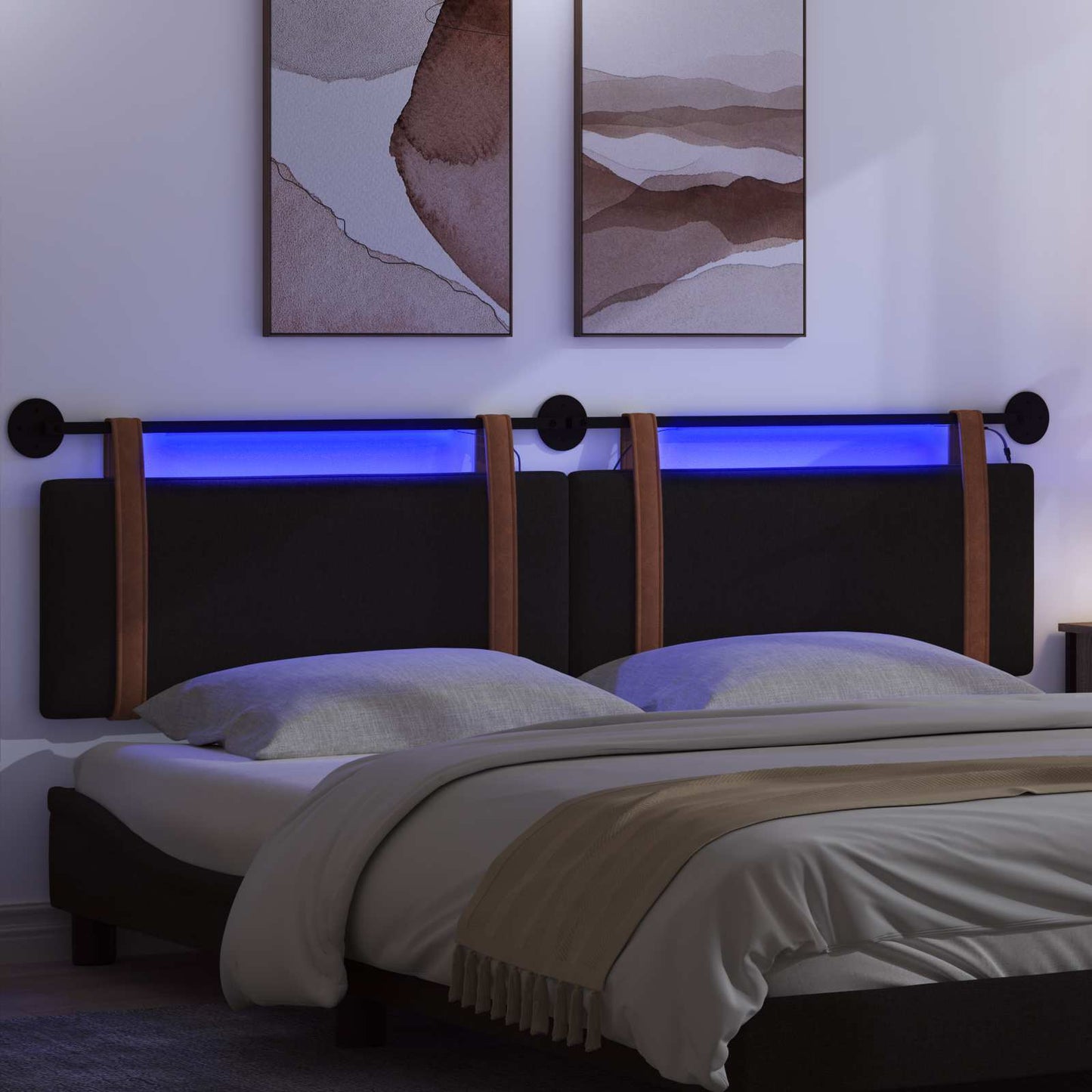 Hængende sengegavl Med LED-lys Sort Antik PU