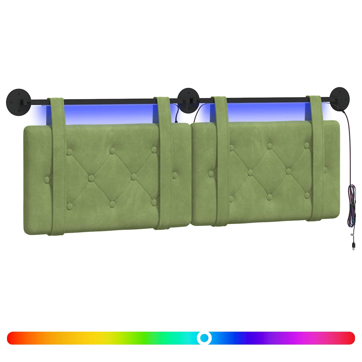 Hængende sengegavl Med LED-lys Lys grøn Fløjl