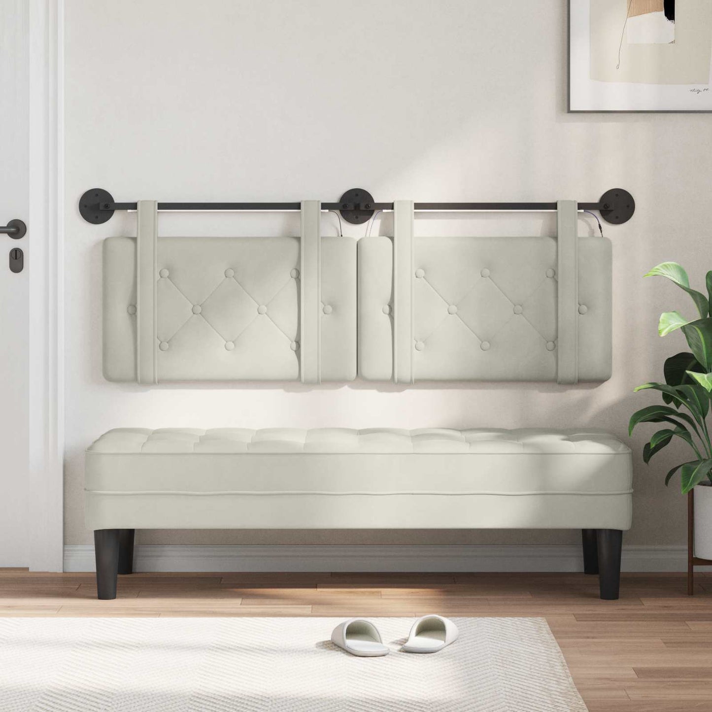 Hængende sengegavl Med LED-lys Cremefarvet Fløjl